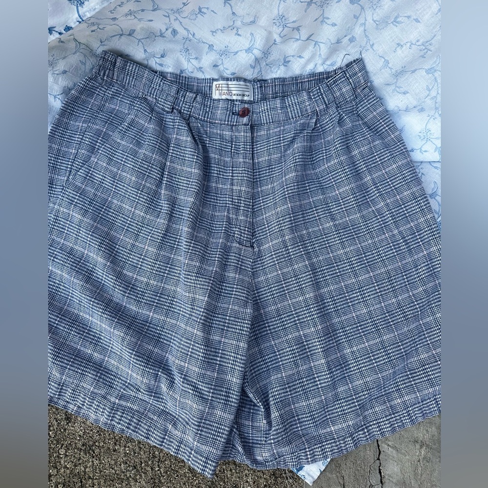 Milano Design Group Linen/Cotton Blend Plaid Shorts